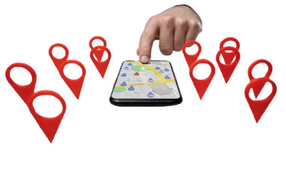 Local SEO services idea with a map, business icons and searches. 