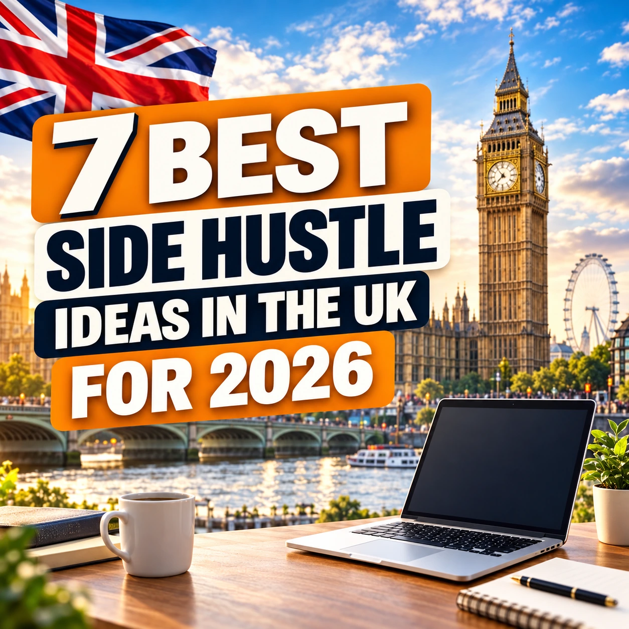 An image showing 7 best side hustle ideas UK for 2026