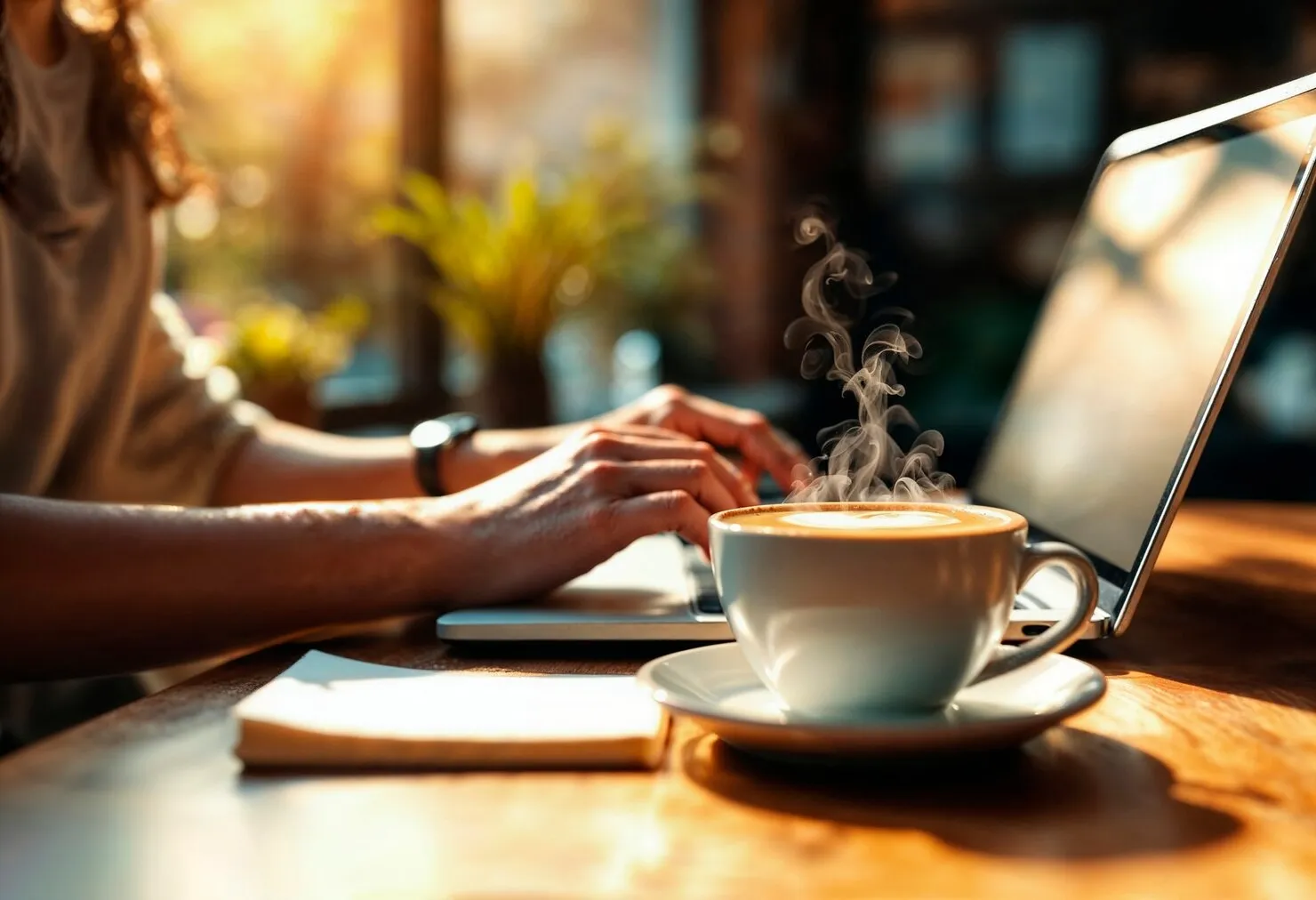 Notebook, laptop and coffee